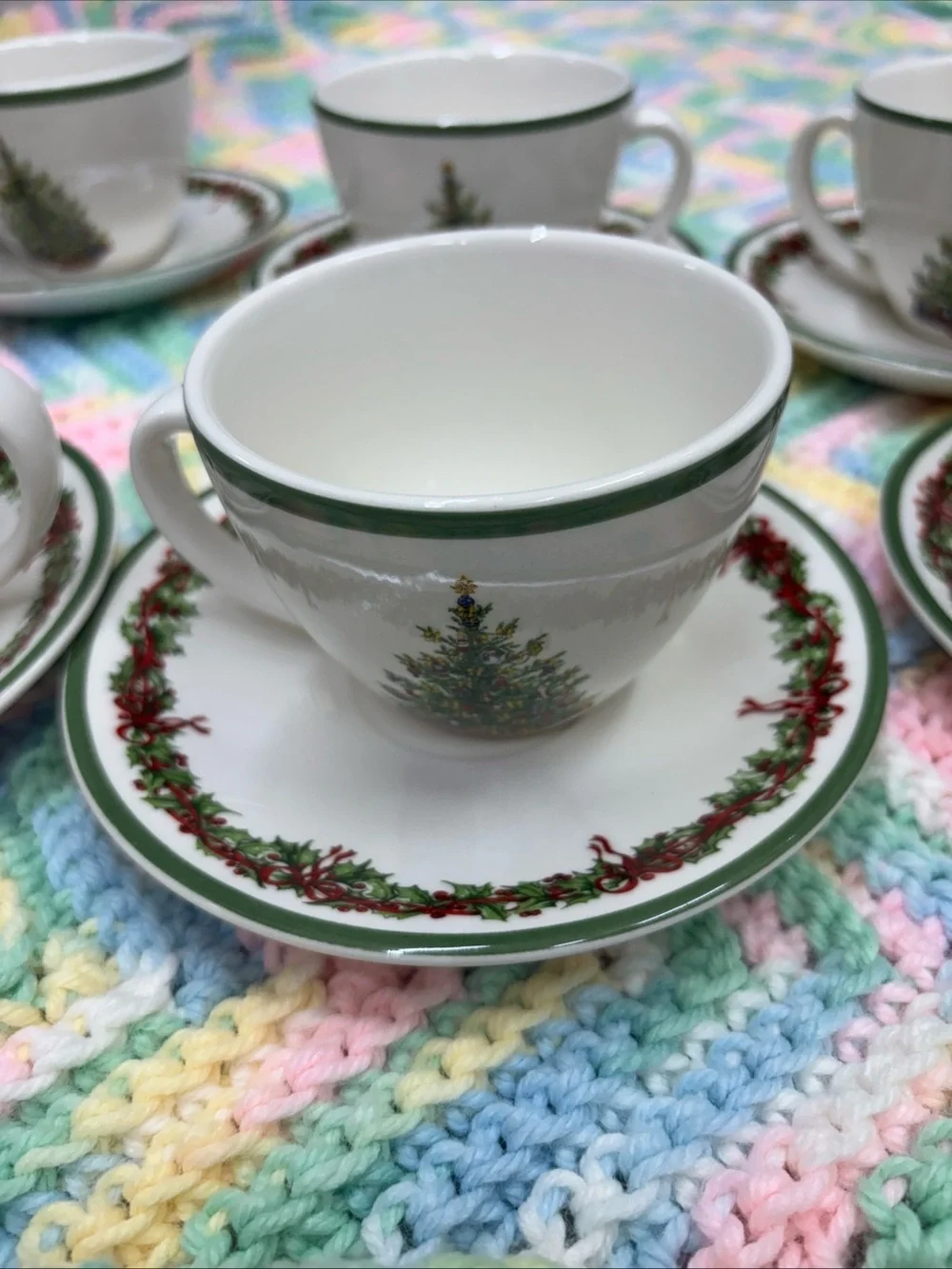 Christopher Radko lot of 8 celebration traditions Christmas tree cups w/ saucers